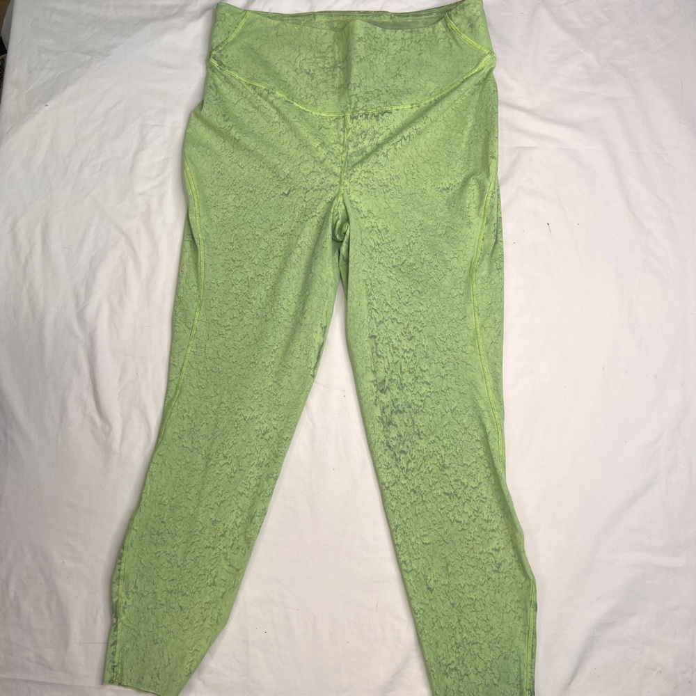 Lululemon High Rise Pant 25” Sz 12 Yellow Green Printed Leggings Women A040324